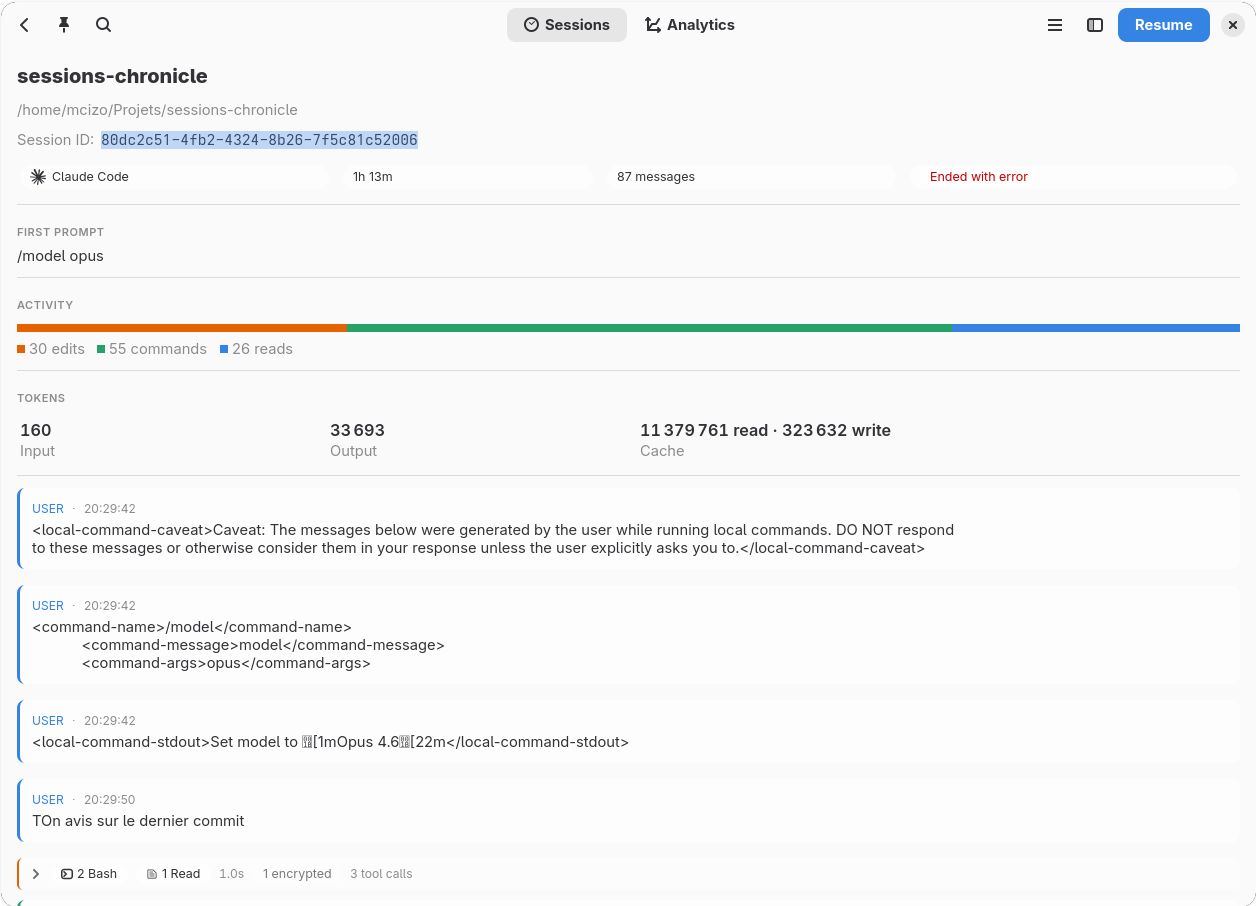 A single Claude Code session showing tool calls inline